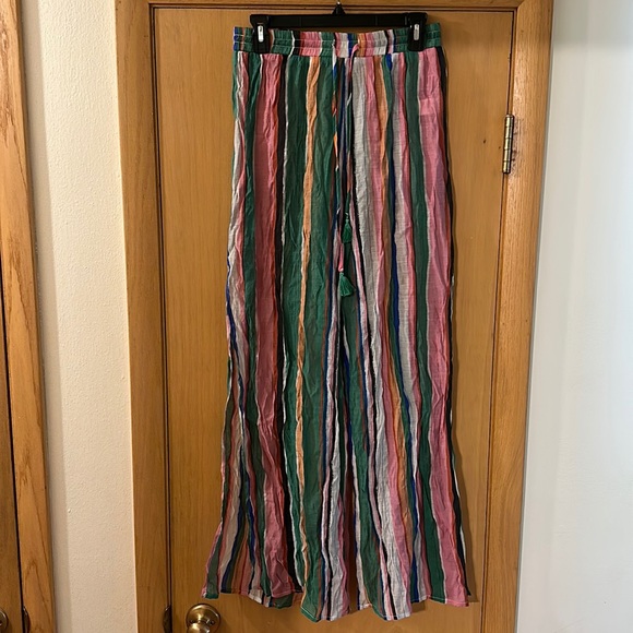 Lulus Striped Sheer Wide Leg Beachy Coastal Pants Pink Green Size Small - Picture 2 of 13